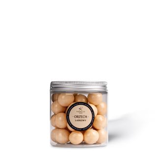 Hazelnut in white chocolate in a jar