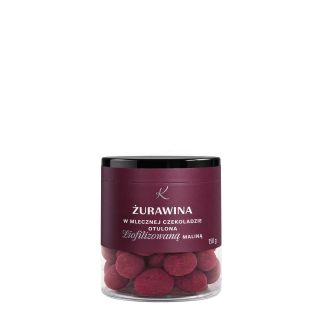 CRANBERRIES IN MILK CHOCOLATE COATED WITH FREEZE-DRIED RASPBERRY