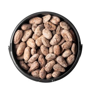 Cocoa beans in a bucket package